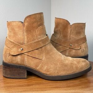 Born Tori Suede Leather Block Heel Bootie Brown Straps Western Women’s Size 10
